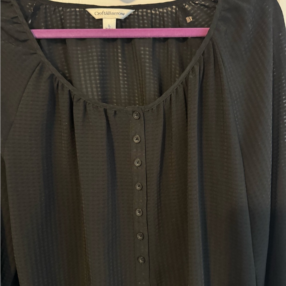 Charter Club Black Women's Textured Top, L - Picture 2 of 7